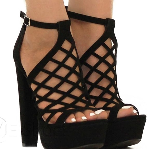 Cage ankle strap platform heels. - Picture 1 of 9